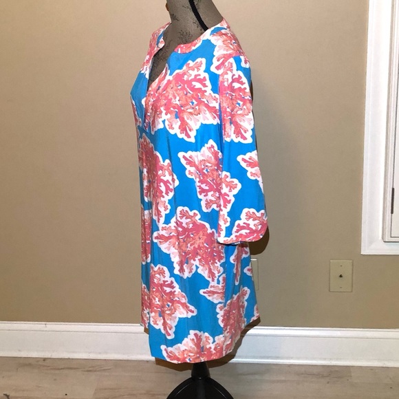 Crown & Ivy Woman Blue & Orange Coral Motif Dress. Plus Size XXL or 1X - Picture 2 of 12